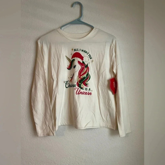 Holiday time girls plus size cream unicorn long sleeve shirt size XXL - Picture 1 of 4